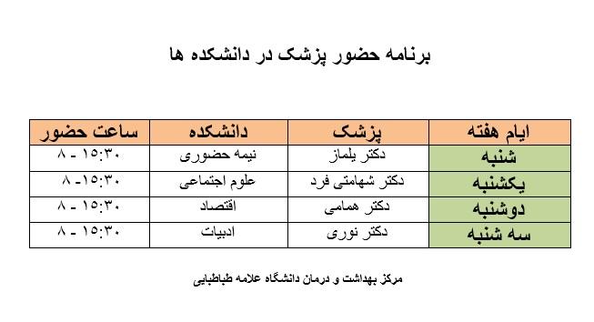 برنامه حضور پزشک در ایام امتحانات دی ماه